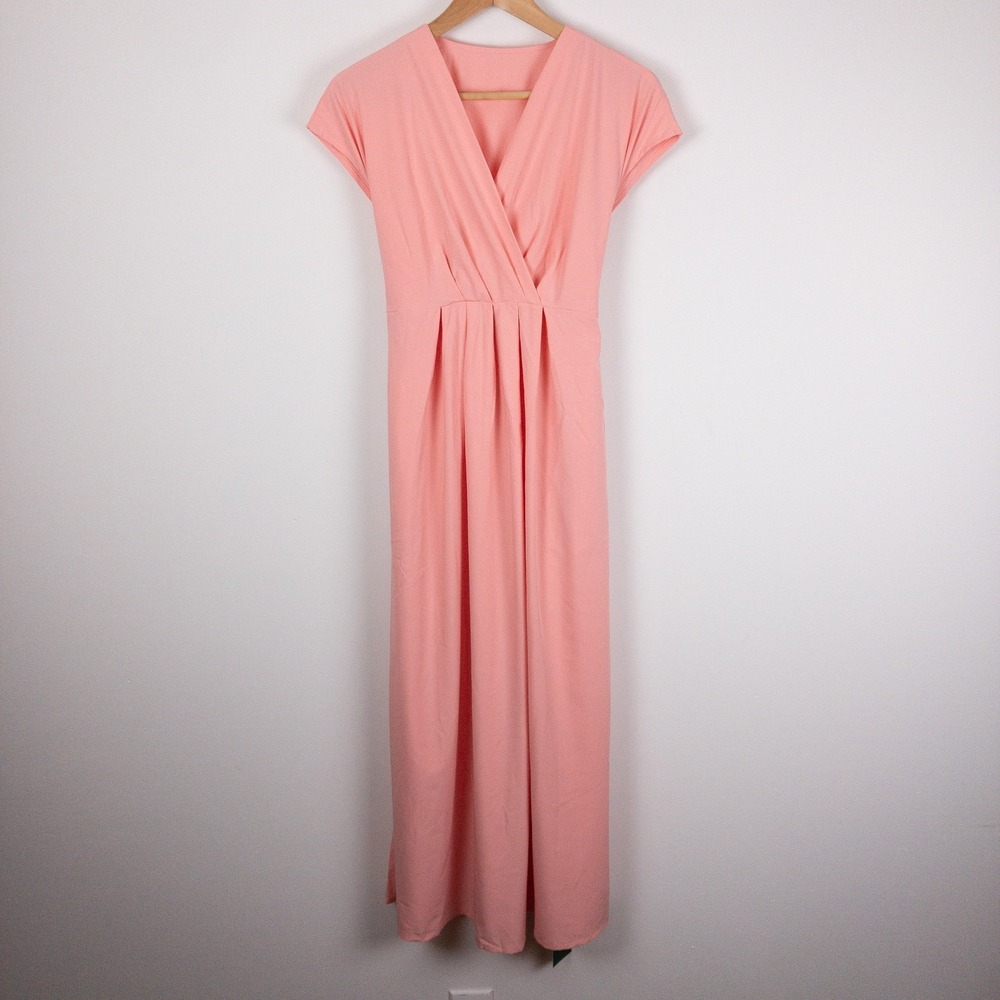Halara Breezeful Midi Dress Womens XS Pink V Neck Classic Wrap Pocket Tie New